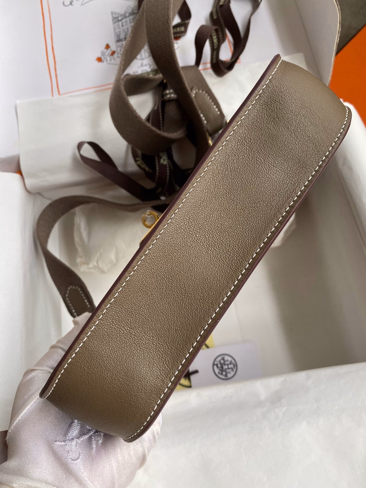 Hermes Jypsiere Mini Handmade Bag In Taupe Swift Calfskin - Image 4
