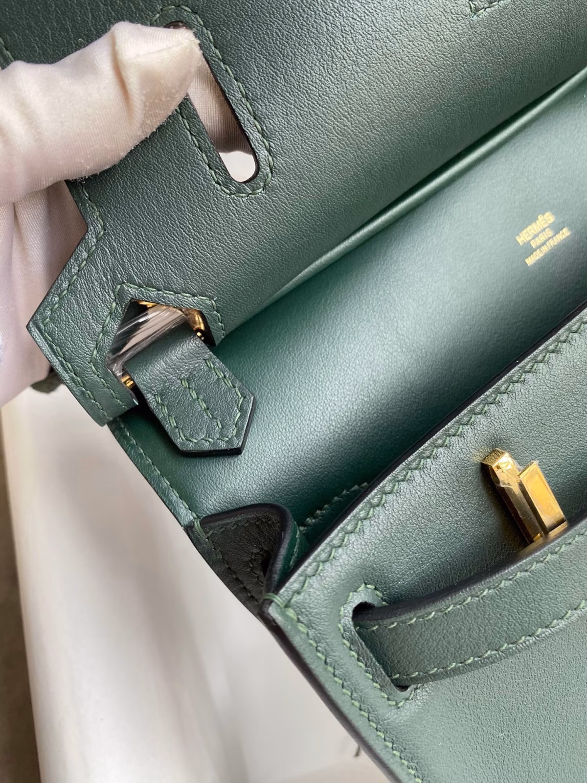 Hermes Jypsiere Mini Handmade Bag In Vert Rousseau Swift Calfskin - Image 8