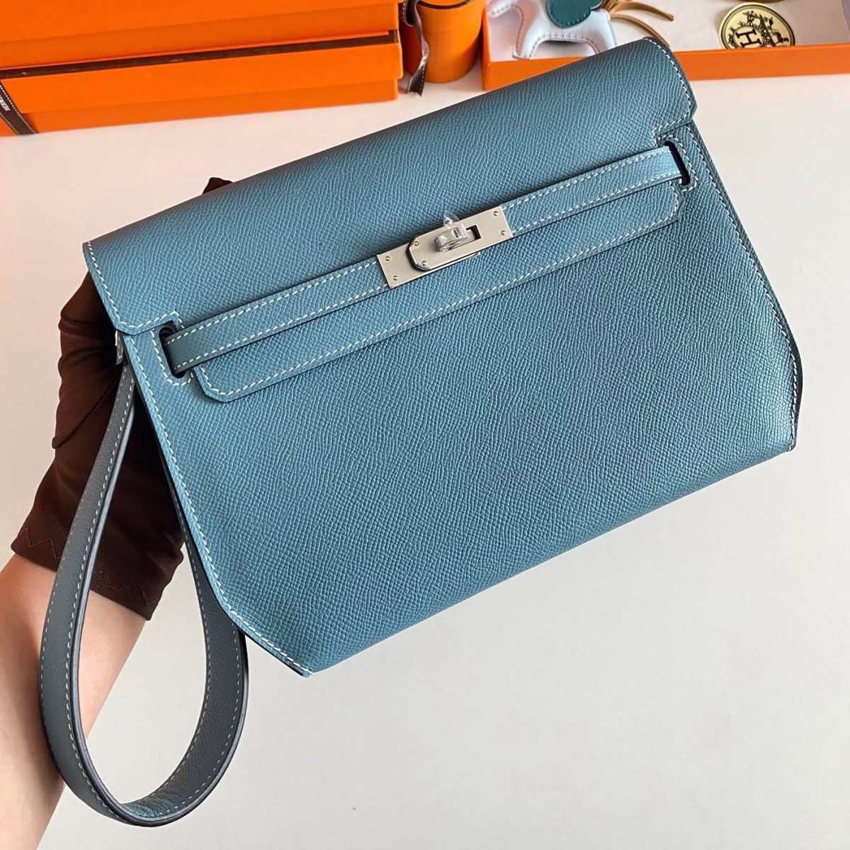 Hermes Kelly Depeches 25 Pouch in Blue Jean Epsom Calfskin - Image 1