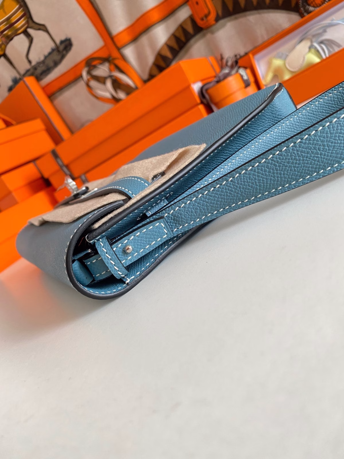 Hermes Kelly Depeches 25 Pouch in Blue Jean Epsom Calfskin - Image 5