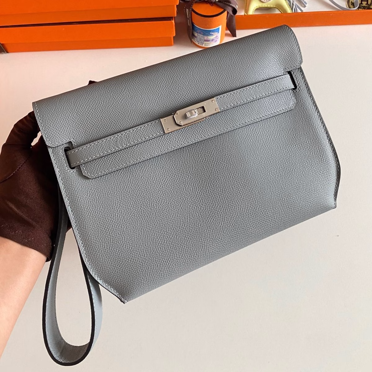 Hermes Kelly Depeches 25 Pouch in Blue Lin Epsom Calfskin - Image 1