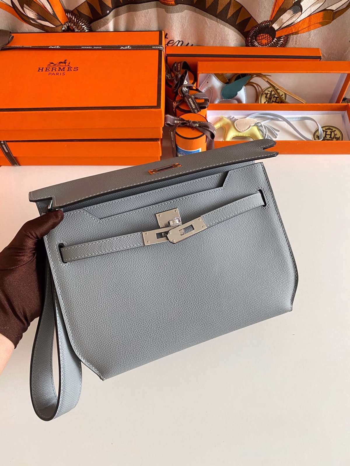 Hermes Kelly Depeches 25 Pouch in Blue Lin Epsom Calfskin - Image 4