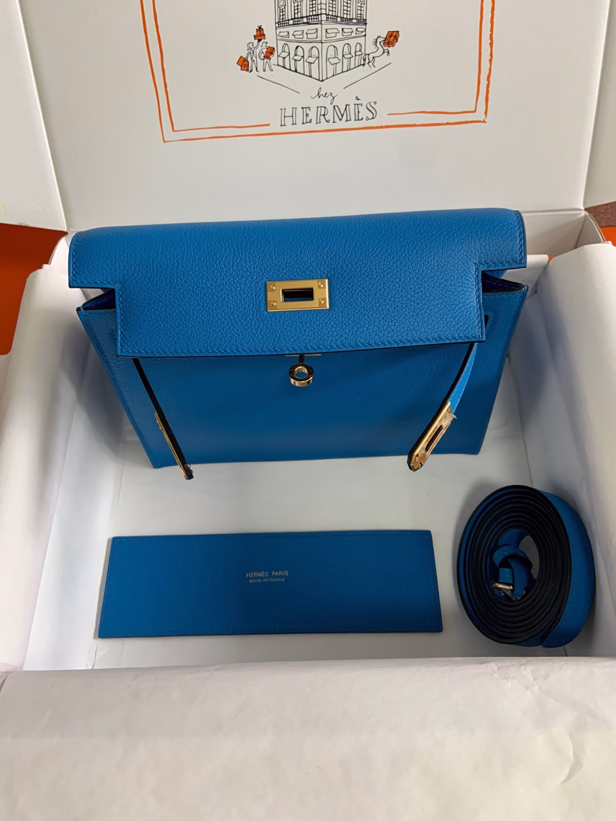 Hermes Kelly Danse II Handmade Bag In Blue Hydra Evercolor Calfskin - Image 4