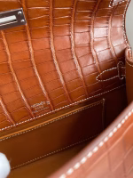 Hermes Kelly Pochette Handmade Bag In Gold Matte Alligator Leather - Image 7