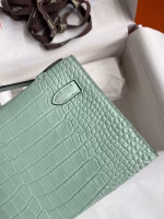 Hermes Kelly Pochette Handmade Bag In Vert D'eau Matte Alligator Leather - Image 9