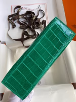 Hermes Kelly Pochette Handmade Bag In Vert Emerald Shiny Alligator Leather - Image 2