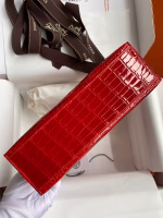 Hermes Kelly Pochette Handmade Bag In Red Shiny Alligator Leather - Image 9