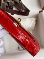 Hermes Kelly Pochette Handmade Bag In Red Shiny Alligator Leather - Image 3