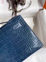 Hermes Kelly Pochette Handmade Bag In Vert Bosphore Shiny Alligator Leather - Image 9
