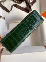 Hermes Kelly Pochette Handmade Bag In Vert Fonce Shiny Alligator Leather - Image 7