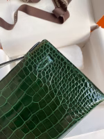 Hermes Kelly Pochette Handmade Bag In Vert Fonce Shiny Alligator Leather - Image 9