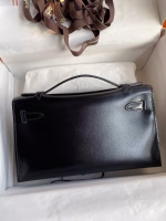 Hermes Kelly Pochette Handmade Bag In Black Box Calfskin - Image 6