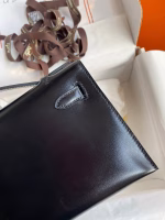 Hermes Kelly Pochette Handmade Bag In Black Box Calfskin - Image 9