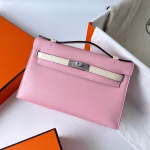 Hermes HSS Kelly Pochette Bicolor Bag in Pink and Craie Swift Calfskin - Image 8