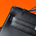 Hermes Kelly Pochette Handmade Bag In Black Chevre Mysore Leather - Image 8
