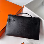 Hermes Kelly Pochette Handmade Bag In Black Chevre Mysore Leather - Image 3