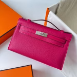 Hermes Kelly Pochette Handmade Bag In Rose Mexico Chevre Mysore Leather - Image 9