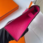Hermes Kelly Pochette Handmade Bag In Rose Mexico Chevre Mysore Leather - Image 7