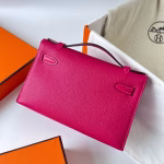 Hermes Kelly Pochette Handmade Bag In Rose Mexico Chevre Mysore Leather - Image 2