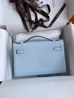Hermes Kelly Pochette Handmade Bag In Blue Brume Epsom Calfskin - Image 6