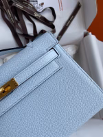 Hermes Kelly Pochette Handmade Bag In Blue Brume Epsom Calfskin - Image 8