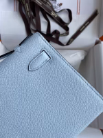 Hermes Kelly Pochette Handmade Bag In Blue Brume Epsom Calfskin - Image 9