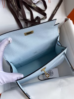 Hermes Kelly Pochette Handmade Bag In Blue Brume Epsom Calfskin - Image 4