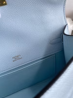 Hermes Kelly Pochette Handmade Bag In Blue Brume Epsom Calfskin - Image 5