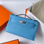 Hermes Kelly Pochette Handmade Bag In Blue du Nord Epsom Calfskin - Image 8