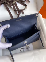 Hermes Kelly Pochette Handmade Bag In Blue Saphir Epsom Calfskin - Image 4