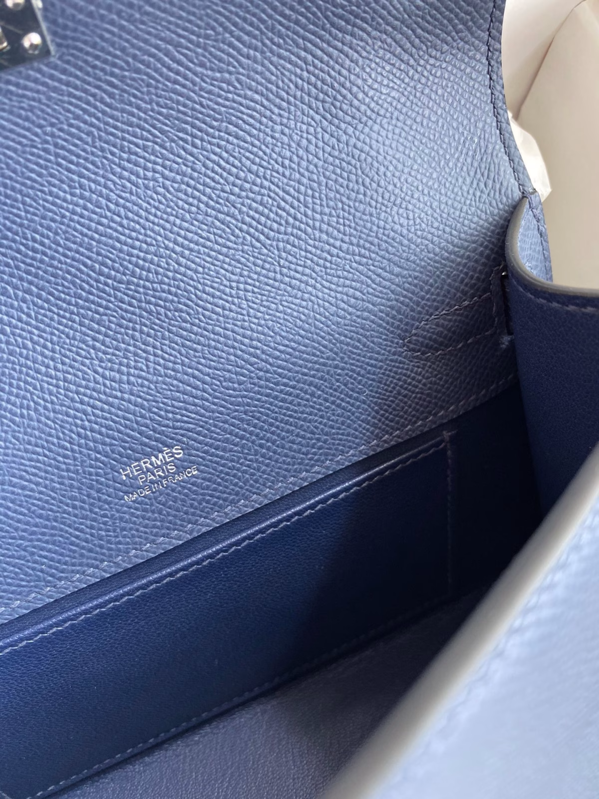 Hermes Kelly Pochette Handmade Bag In Blue Saphir Epsom Calfskin - Image 5