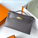 Hermes Kelly Pochette Handmade Bag In Etain Epsom Calfskin - Image 6