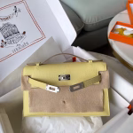Hermes Kelly Pochette Handmade Bag In Jaune Poussin Epsom Calfskin - Image 6
