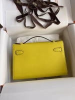 Hermes Kelly Pochette Handmade Bag In Lime Epsom Calfskin - Image 6