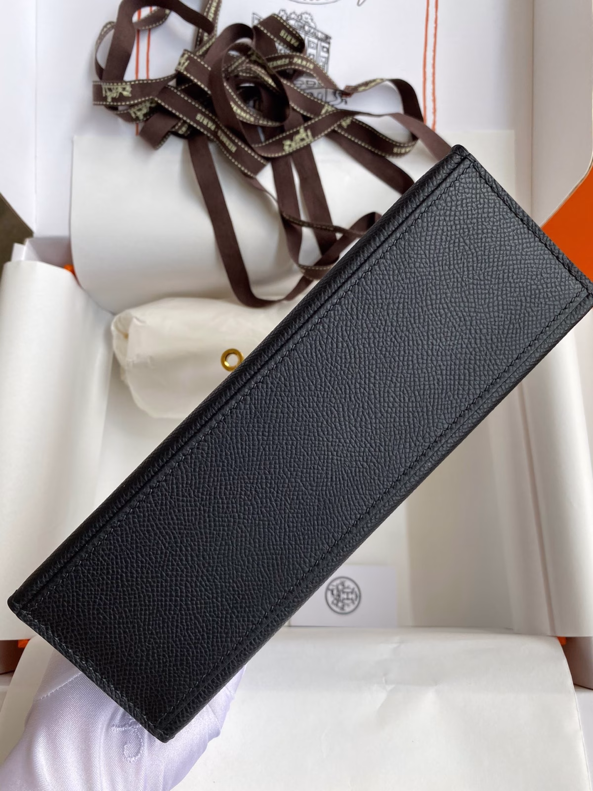 Hermes Kelly Pochette Handmade Bag In Black Epsom Calfskin - Image 7
