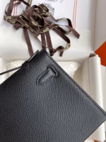 Hermes Kelly Pochette Handmade Bag In Black Epsom Calfskin - Image 9