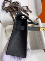 Hermes Kelly Pochette Handmade Bag In Black Epsom Calfskin - Image 3