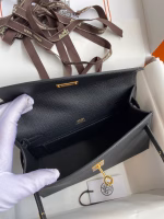 Hermes Kelly Pochette Handmade Bag In Black Epsom Calfskin - Image 4