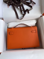Hermes Kelly Pochette Handmade Bag In Orange Epsom Calfskin - Image 9