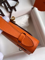 Hermes Kelly Pochette Handmade Bag In Orange Epsom Calfskin - Image 3