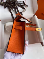 Hermes Kelly Pochette Handmade Bag In Orange Epsom Calfskin - Image 4