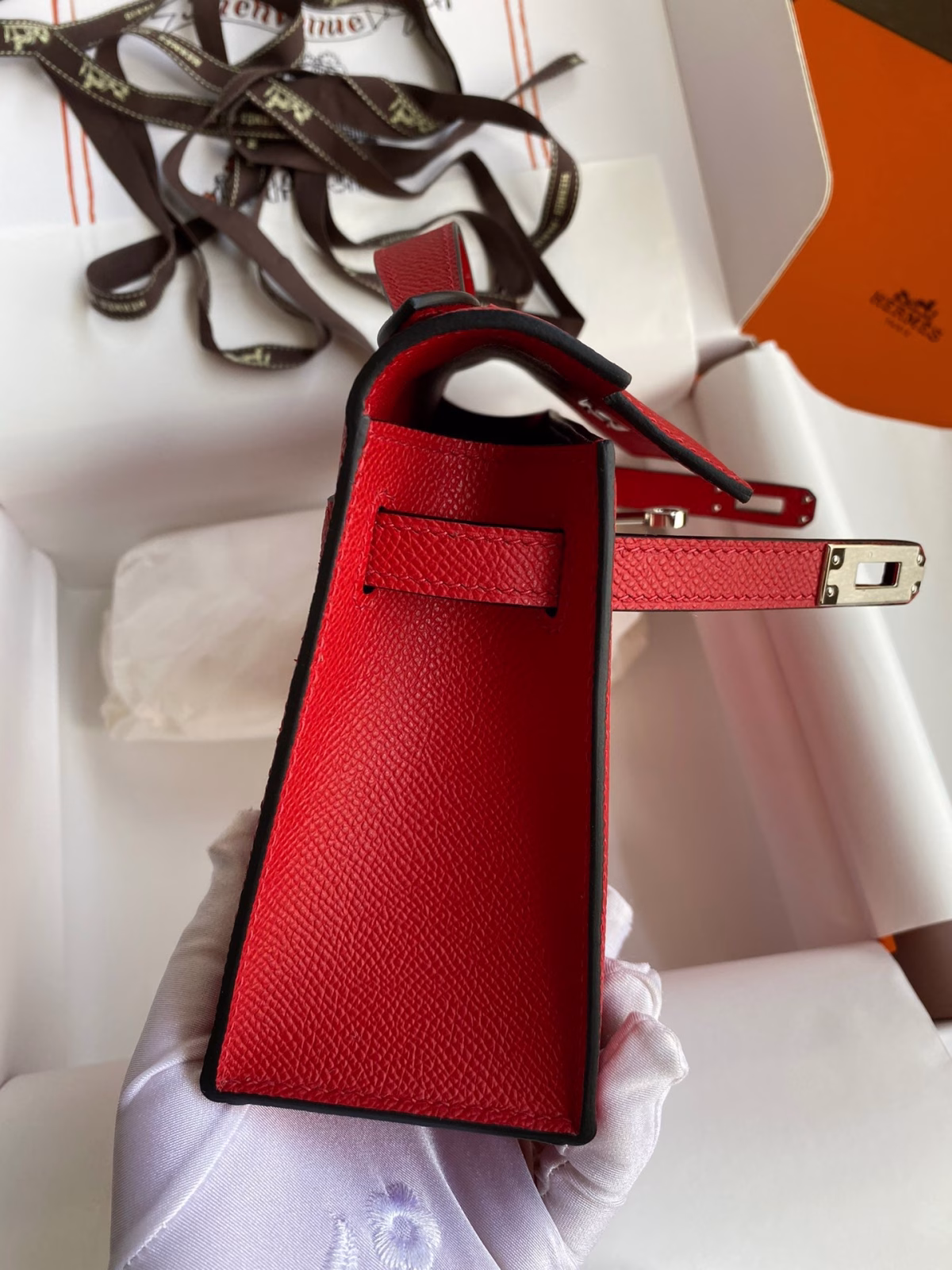 Hermes Kelly Pochette Handmade Bag In Red Epsom Calfskin - Image 5