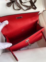 Hermes Kelly Pochette Handmade Bag In Red Epsom Calfskin - Image 6