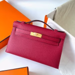 Hermes Kelly Pochette Handmade Bag In Rouge Grenat Epsom Calfskin - Image 6
