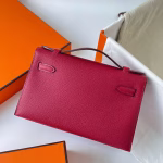 Hermes Kelly Pochette Handmade Bag In Rouge Grenat Epsom Calfskin - Image 5