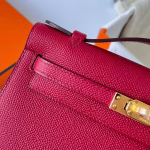 Hermes Kelly Pochette Handmade Bag In Rouge Grenat Epsom Calfskin - Image 3