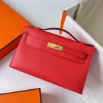 Hermes Kelly Pochette Handmade Bag In Rouge Piment Epsom Calfskin - Image 6