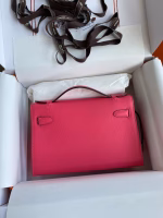 Hermes Kelly Pochette Handmade Bag In Rose Lipstick Epsom Calfskin - Image 6