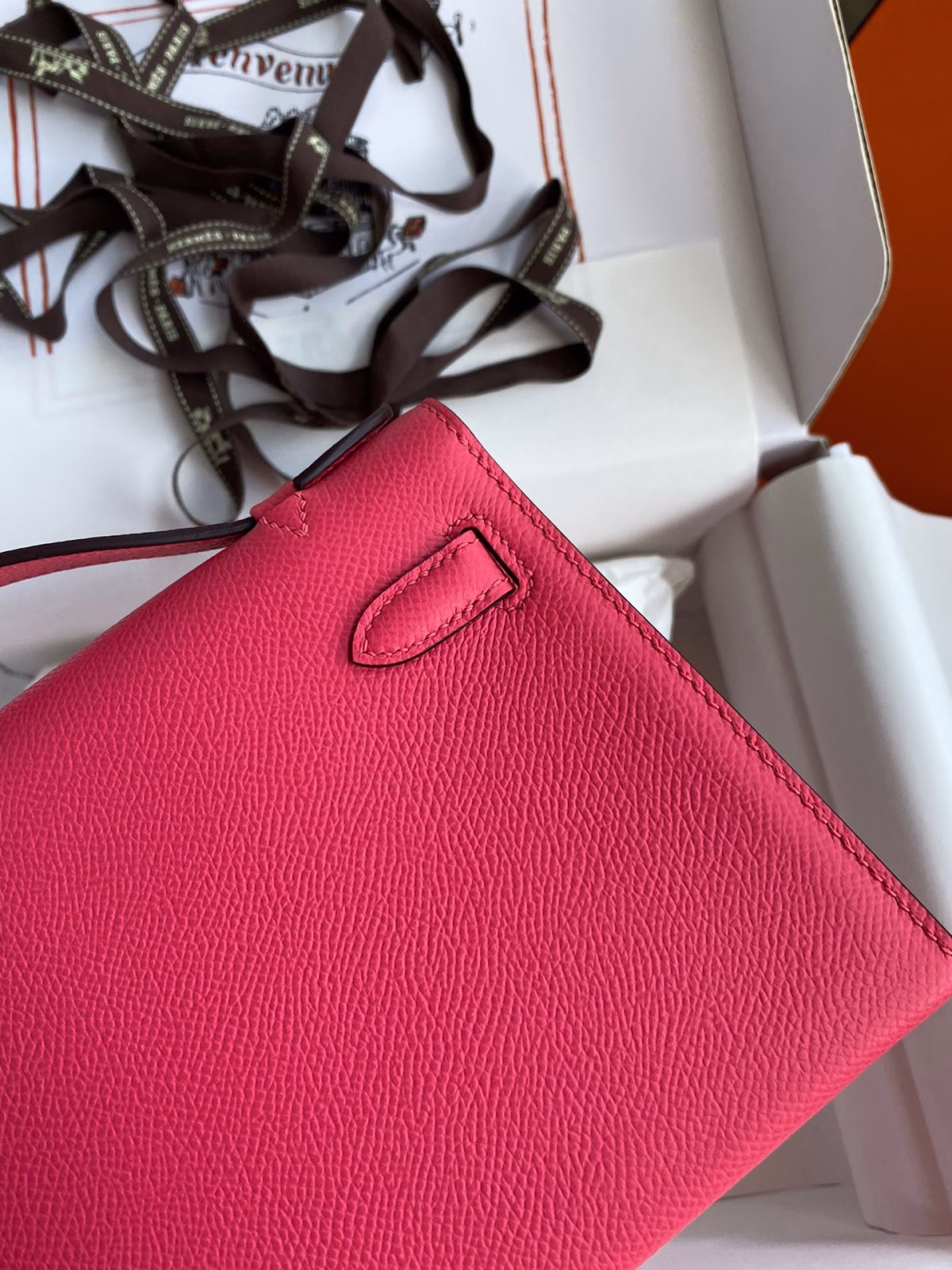 Hermes Kelly Pochette Handmade Bag In Rose Lipstick Epsom Calfskin - Image 9