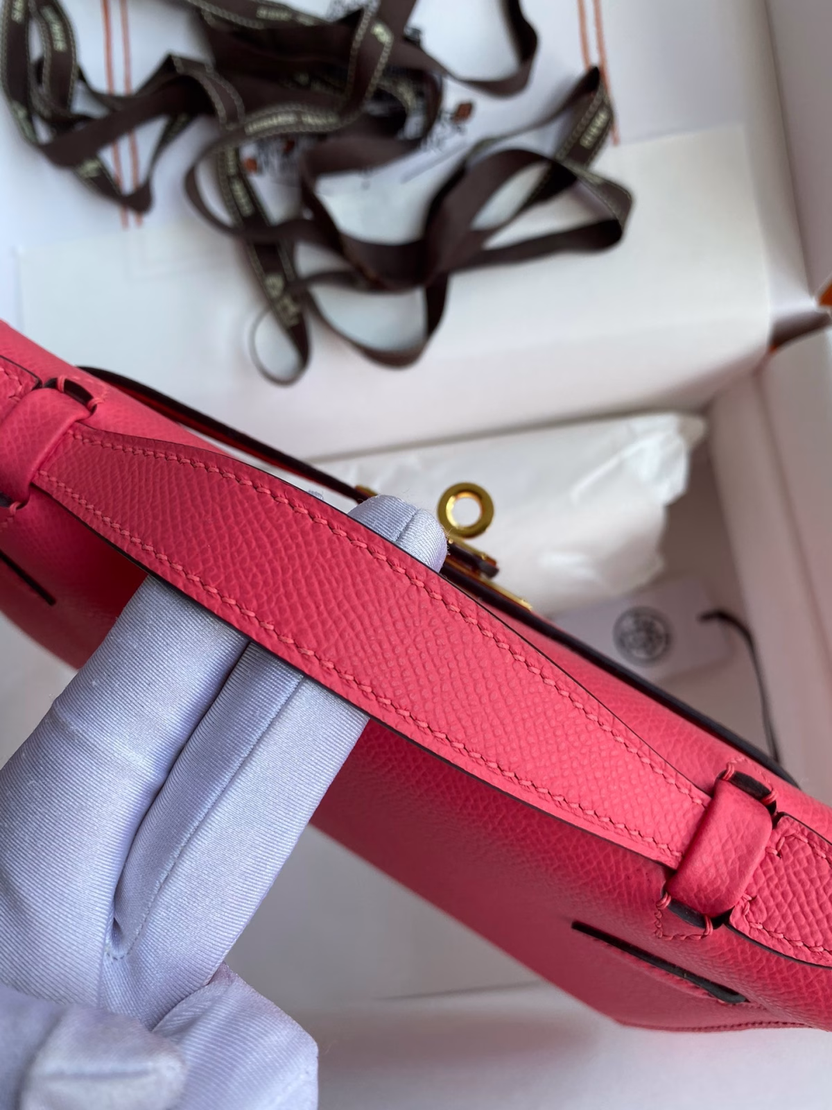 Hermes Kelly Pochette Handmade Bag In Rose Lipstick Epsom Calfskin - Image 2